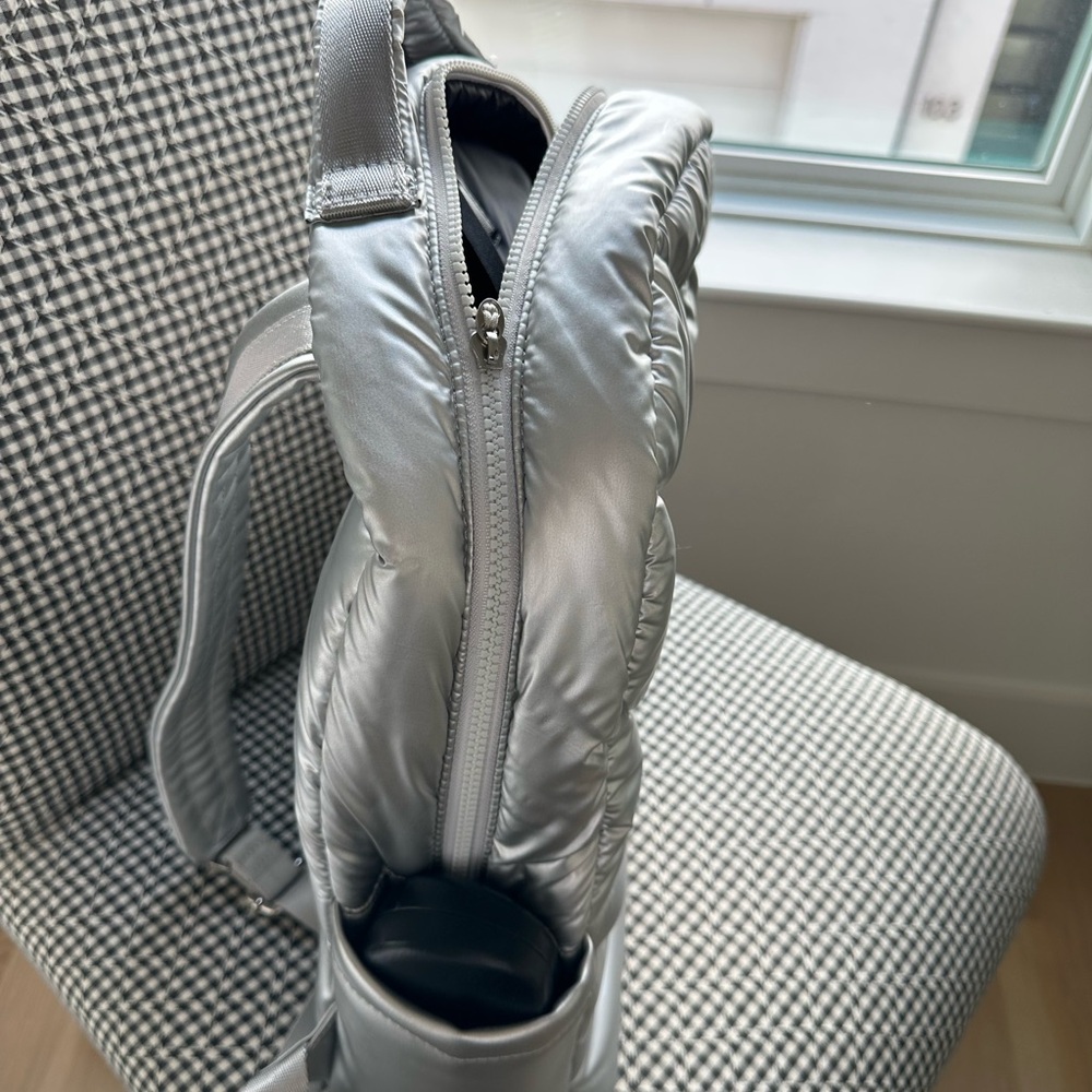 Stylish Silver Quilted Backpack - image 3